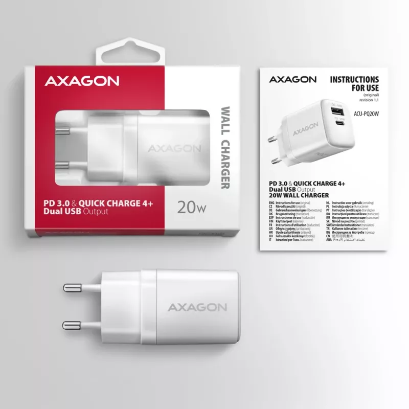 Φορτιστής για φορητές συσκευές Axagon ACU-PQ20W Universal λευκό