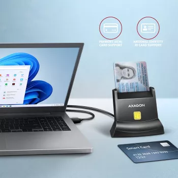 Axagon Universal Desktop USB επαφής αναγνώστης καρτών Smart/ID με μακρύ καλώδιο USB-A. Κατάλληλο για την εφαρμογή eObanka. Αναγνώστης 스마트 καρτών Indoor USB 2.0 μαύρο