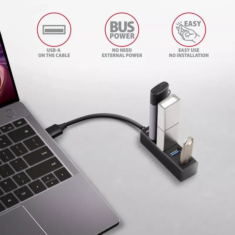 Axagon HUE-M1A 4x USB 3.2 Gen 1 MINI Hub, μέταλλο, καλώδιο USB-A 20 cm