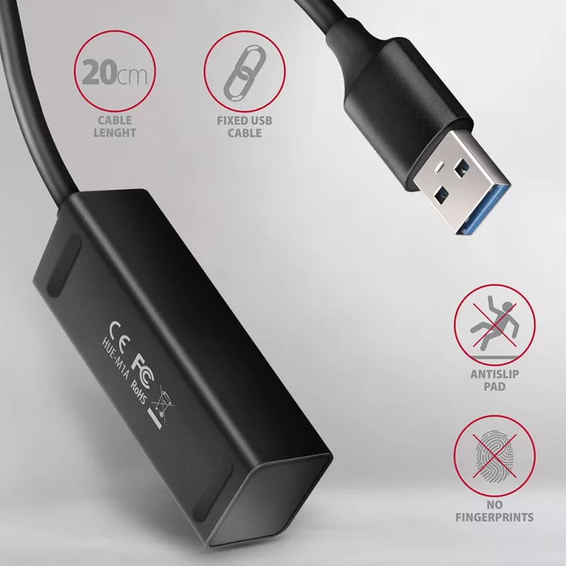 Axagon HUE-M1A 4x USB 3.2 Gen 1 MINI Hub, μέταλλο, καλώδιο USB-A 20 cm