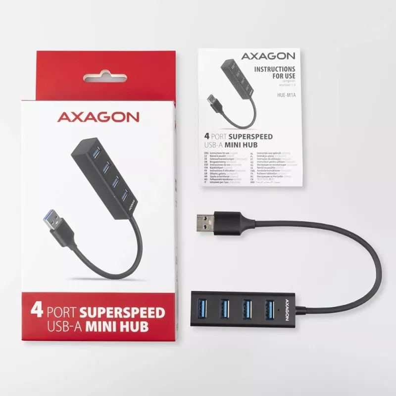 Axagon HUE-M1A 4x USB 3.2 Gen 1 MINI Hub, μέταλλο, καλώδιο USB-A 20 cm