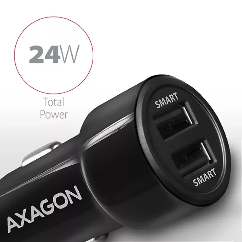 Axagon PWC-5V5 SMART Auto φορτιστής 24W, 2x θύρα USB-A, 5V/2,4A + 5V/2,4A