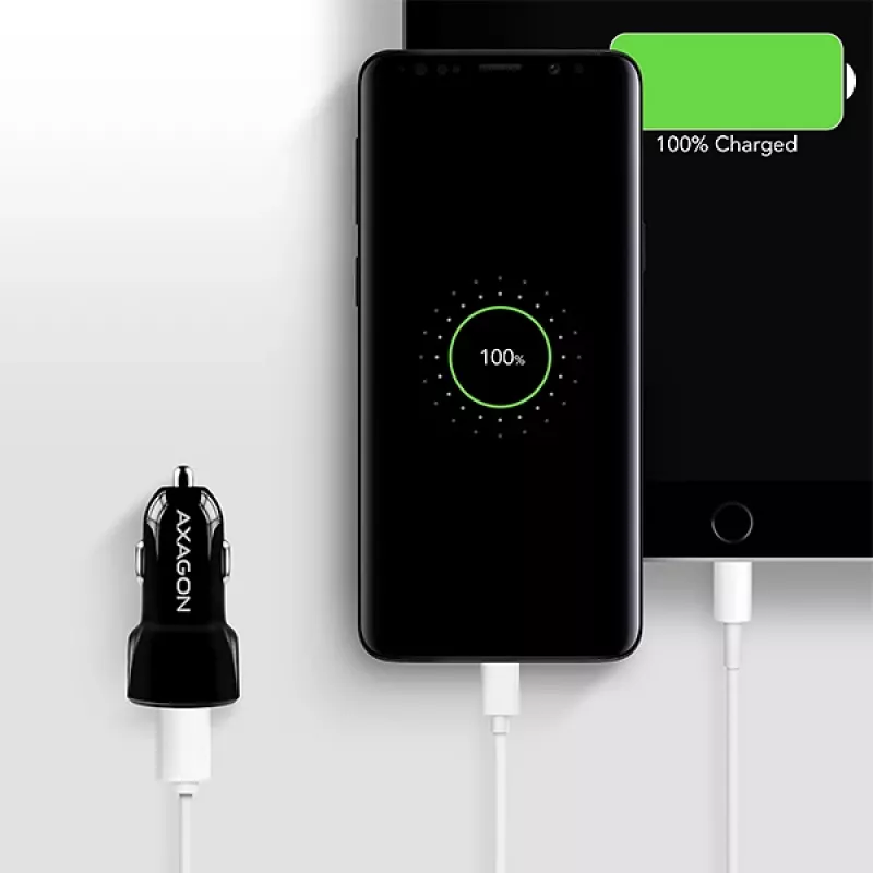 Axagon PWC-5V5 SMART Auto φορτιστής 24W, 2x θύρα USB-A, 5V/2,4A + 5V/2,4A