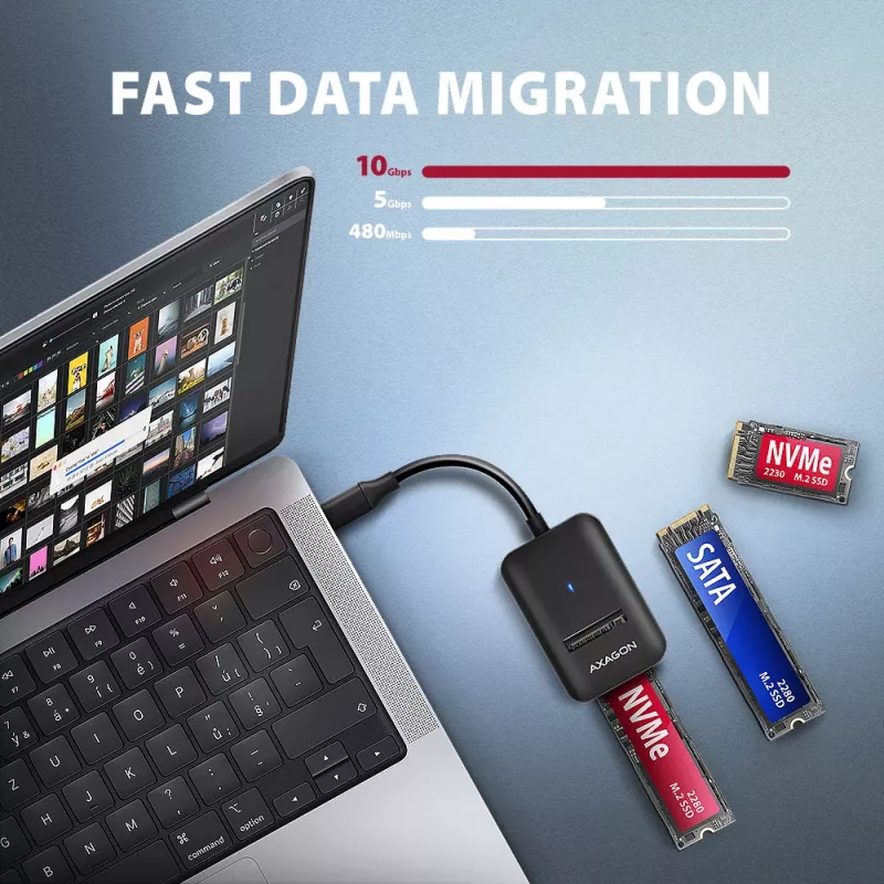 Axagon ADM2-CM προσαρμογέας USB-C M.2 NVMe SATA 10Gbps μαύρος
