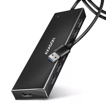 Axagon HUE-F7A 7x USB 3.2 Gen 1 ALU FLAT Hub micro power IN 1m USB-A USB 3.2 Gen 1 (3.1 Gen 1) Type-A 5000 Mbit/s μαύρο