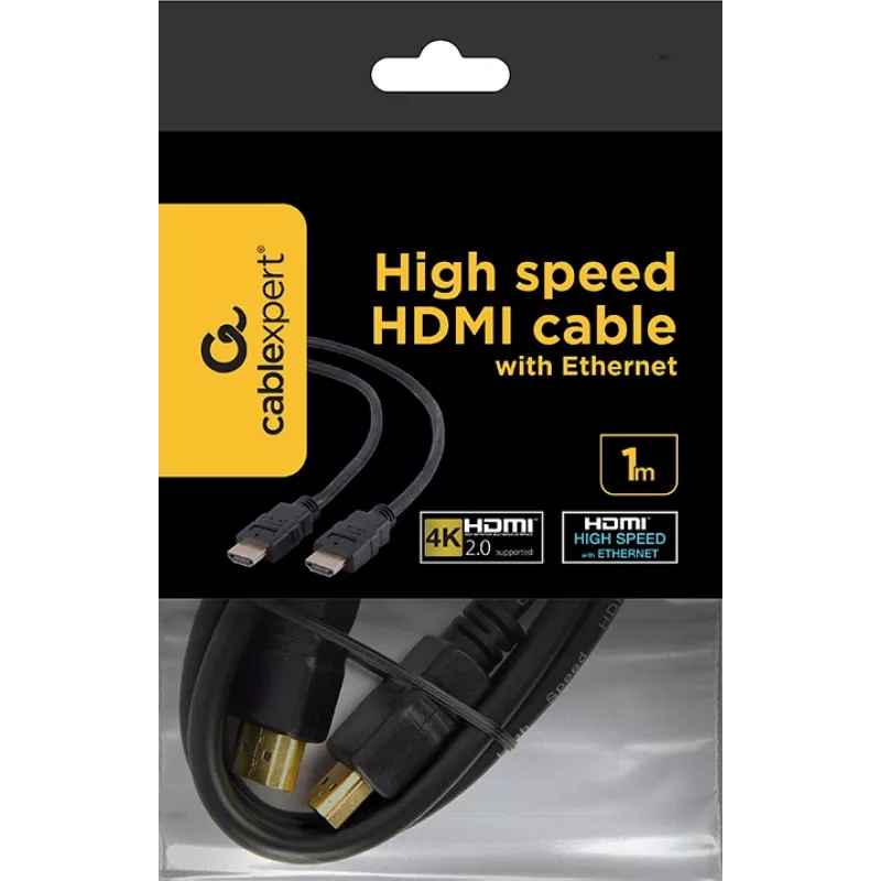 Gembird CC-HDMI4-1M καλώδιο HDMI 2.0 με Ethernet, αρσενικό-αρσενικό, επιχρυσωμένοι σύνδεσμοι, 1 m, μαύρο, χύμα συσκευασία