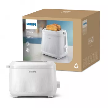 Philips 3000 series Τοστιέρα, 2 φέτες, Λευκό, Μέταλλο, Κουμπιά, Περιστροφικός διακόπτης, 900 W, 220-240 V