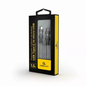 GEMBIRD Premium πλεκτό καλώδιο φόρτισης και δεδομένων από βαμβάκι USB Type-C σε micro-USB, 1.5 m - Γκρι
