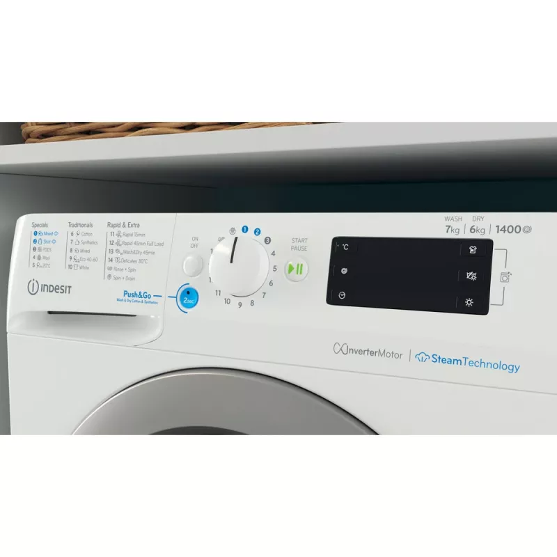 Indesit BDE 76435 WSV EE Πλυντήριο-στεγνωτήριο μπροστινής φόρτωσης ελεύθερο Λευκό