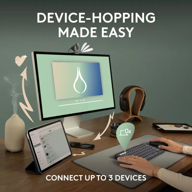 Logitech Pebble Keys 2 K380s Πληκτρολόγιο Universal RF Wireless + Bluetooth QWERTY US International Graphite