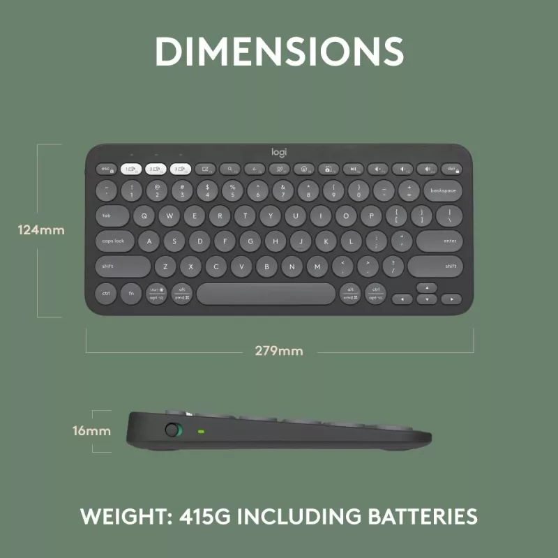 Logitech Pebble Keys 2 K380s Πληκτρολόγιο Universal RF Wireless + Bluetooth QWERTY US International Graphite