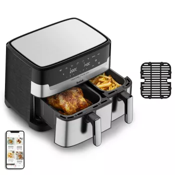Tefal Dual Easy Fry & Grill EY905D Διπλή Αερόθερμη Φριτέζα 8,3 L Ελεύθερη 2700 W Ανοξείδωτο Ατσάλι