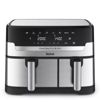 Tefal Dual Easy Fry & Grill EY905D Διπλή Αερόθερμη Φριτέζα 8,3 L Ελεύθερη 2700 W Ανοξείδωτο Ατσάλι