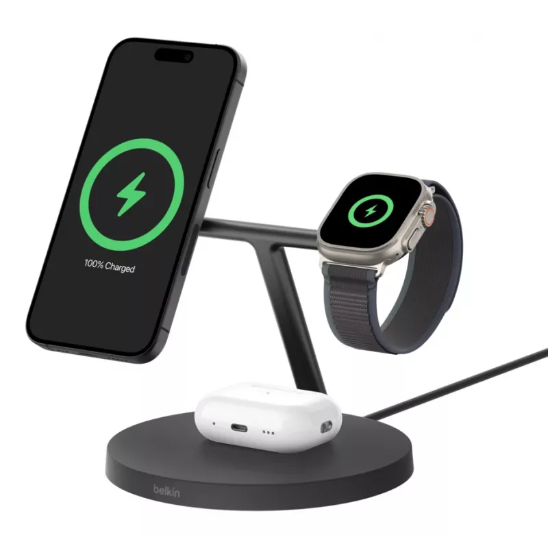 BELKIN Wireless Charging Stand - Boost Charge Pro - 3-in-1 With Qi2 15w - μαύρο
