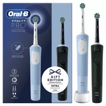 Oral-B Vitality Pro Duo Περιστρεφόμενη-παλινδρομική οδοντόβουρτσα για ενήλικες, Μαύρο, Μπλε, Λευκό