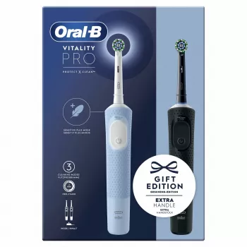 Oral-B Vitality Pro Duo Περιστρεφόμενη-παλινδρομική οδοντόβουρτσα για ενήλικες, Μαύρο, Μπλε, Λευκό