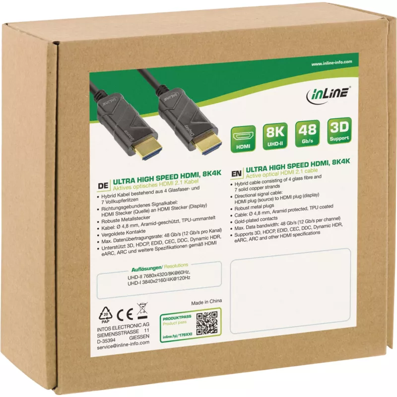 InLine Καλώδιο HDMI AOC, Καλώδιο Ultra High Speed HDMI, 8K4K, μαύρο, 20 m