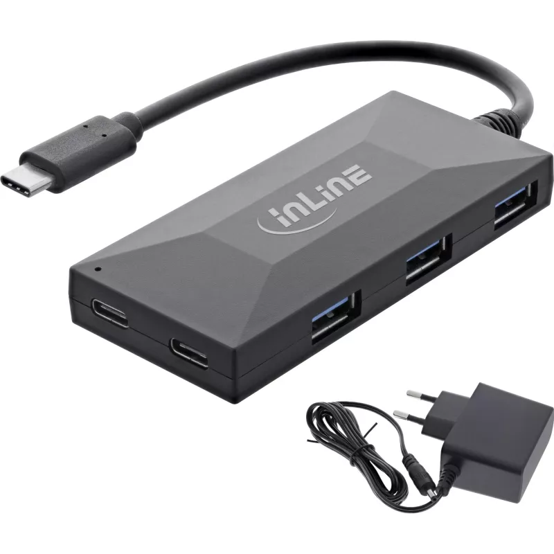 InLine USB 3.2 Gen.1 Hub, USB-C σε 2 θύρες USB-C και 3 θύρες USB-A, με τροφοδοτικό