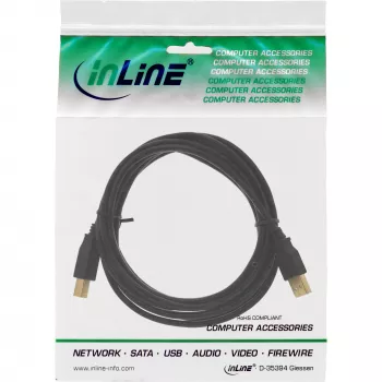 Καλώδιο USB 2.0 Type A αρσενικό / Type B θηλυκό μαύρο επιχρυσωμένο 2m InLine 34518S