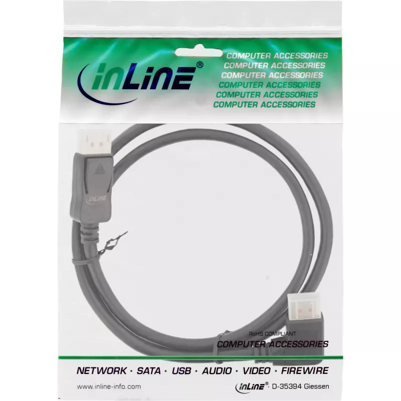Καλώδιο InLine DisplayPort 1.4, 8K4K, ορθογώνιο, μαύρο/χρυσό, 2 m