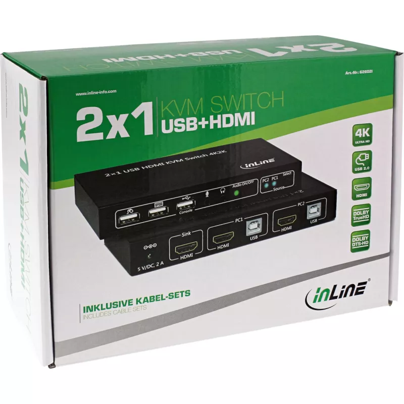 InLine 2x1 HDMI KVM Switch, 2x1, HDMI 4K2K, USB 2.0-Hub, με Ήχο