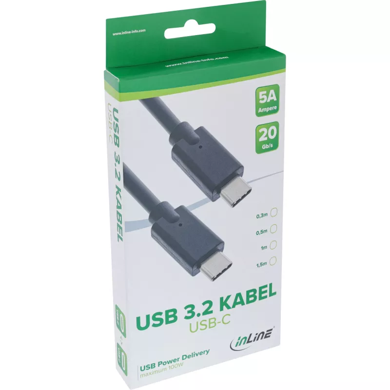 Καλώδιο USB 3.2 Gen.2x2 InLine 35701A 1m USB-C αρσενικό/αρσενικό μαύρο