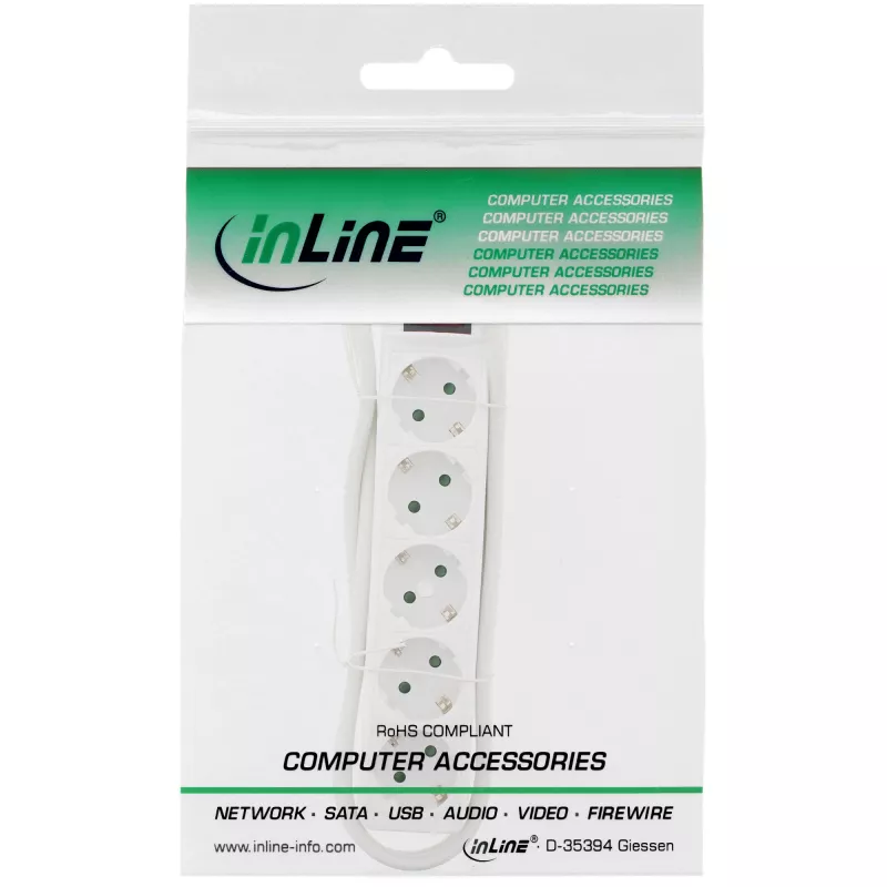 Πολύπριζο InLine, 5 θέσεων Schutzkontakt CEE 7/3, λευκό, 1,5 m