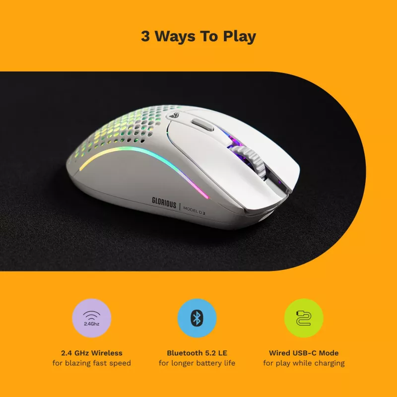 Glorious Gaming Glorious Model D 2 Wireless - ματ λευκό, δεξιόχειρας, RF Wireless, 19000 DPI, λευκό