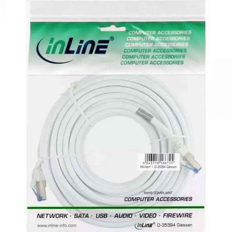 InLine καλώδιο Patch S/FTP PiMF Cat.6A χωρίς αλογόνα 500MHz λευκό 5m