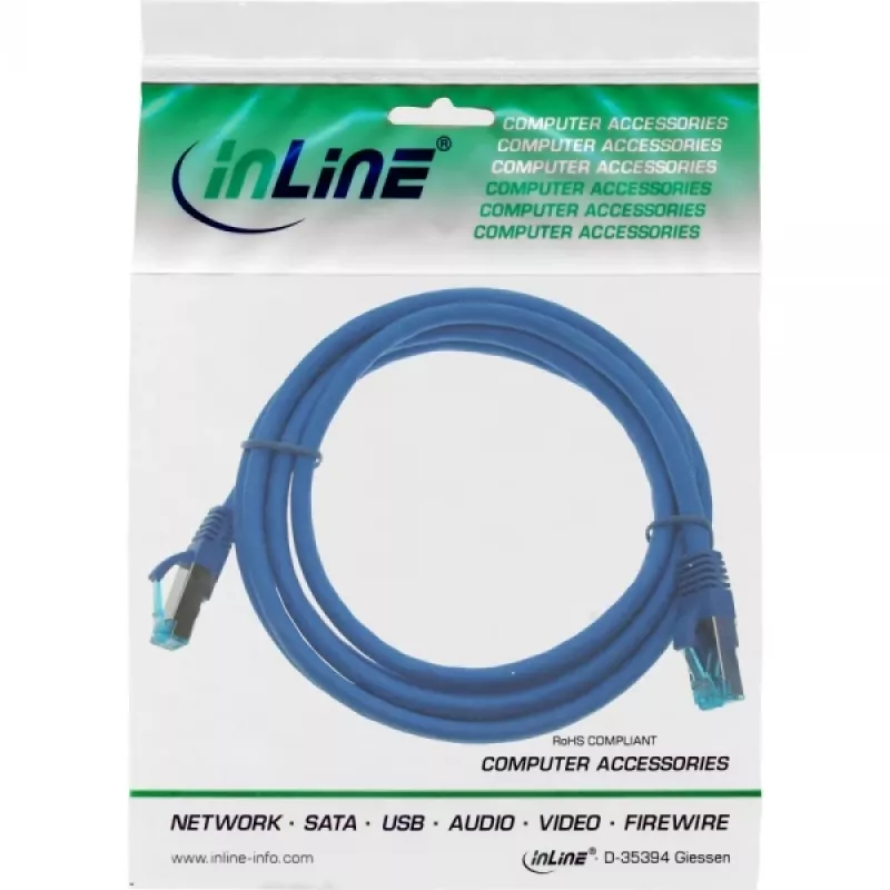 Καλώδιο Patch InLine S/FTP PiMF Cat.6A χωρίς αλογόνα 500MHz μπλε 5m