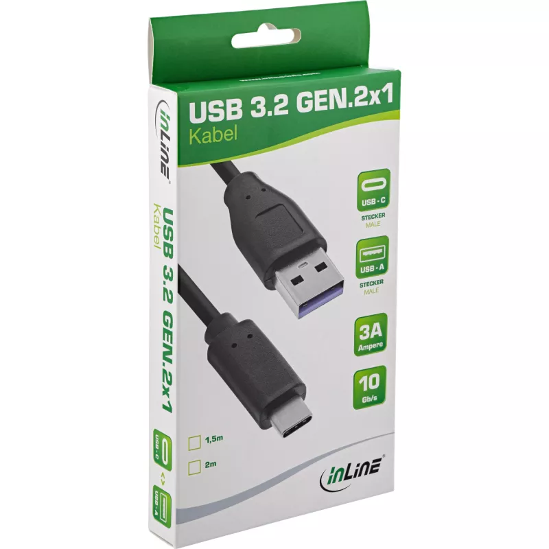 InLine Καλώδιο USB 3.2 Gen.1x2, Βύσμα USB-C αρσενικό / Βύσμα USB-A αρσενικό, μαύρο, 2m