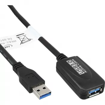 InLine USB3.2 Gen.1 Ενεργό καλώδιο επαναλήπτη Τύπος A αρσενικό βύσμα / υποδοχή θηλυκή, μαύρο, 5m