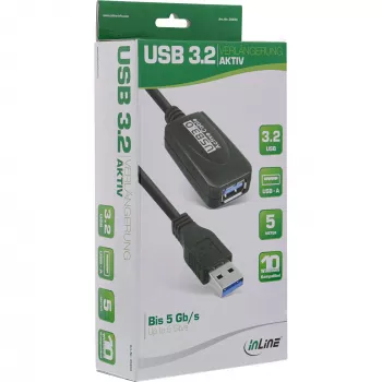 InLine USB3.2 Gen.1 Ενεργό καλώδιο επαναλήπτη Τύπος A αρσενικό βύσμα / υποδοχή θηλυκή, μαύρο, 5m