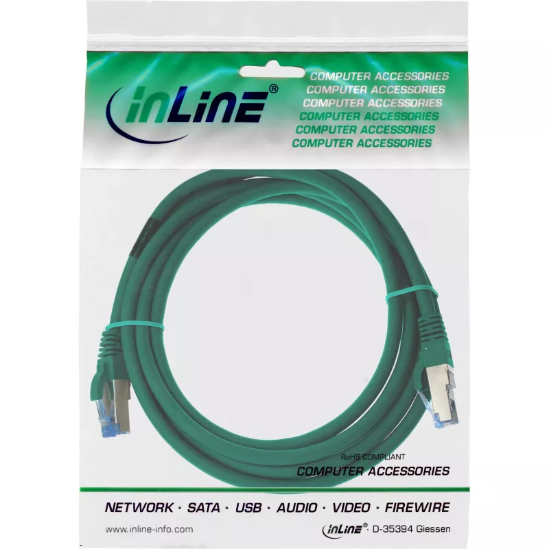 InLine Καλώδιο Patch S/FTP PiMF Cat.6A χωρίς αλογόνα 500MHz Πράσινο 2m