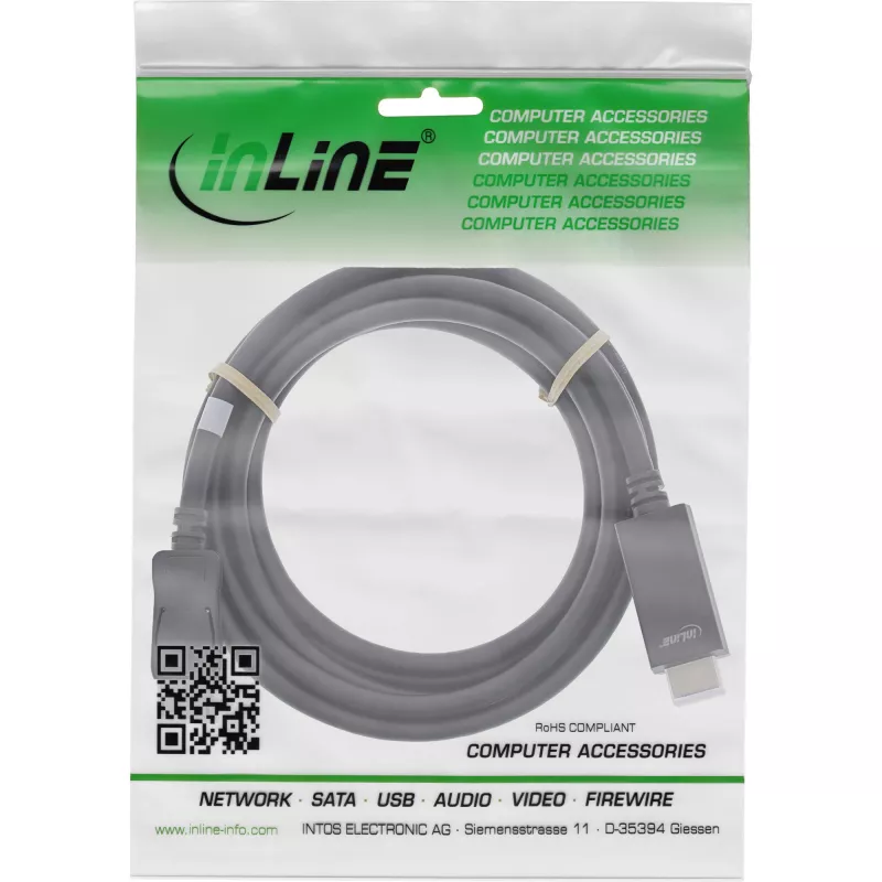 InLine καλώδιο μετατροπέα DisplayPort σε HDMI, 4K/60Hz, μαύρο, 5 m