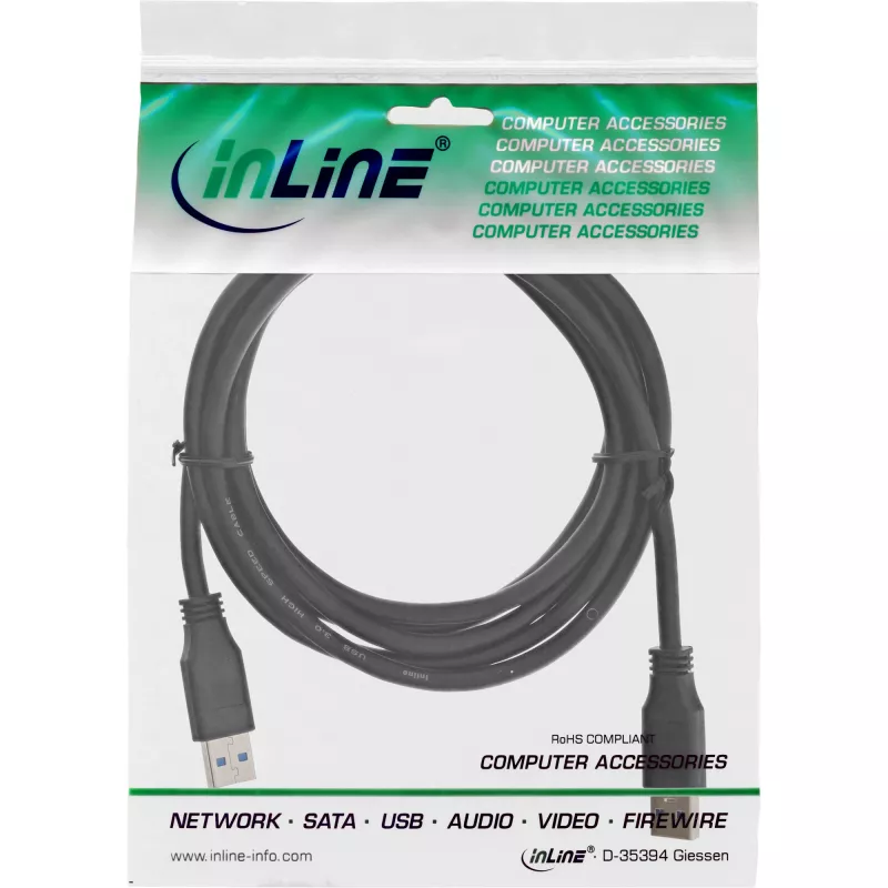 InLine καλώδιο USB 3.2 Gen.1 Type-A αρσενικό / A αρσενικό, μαύρο, 2m
