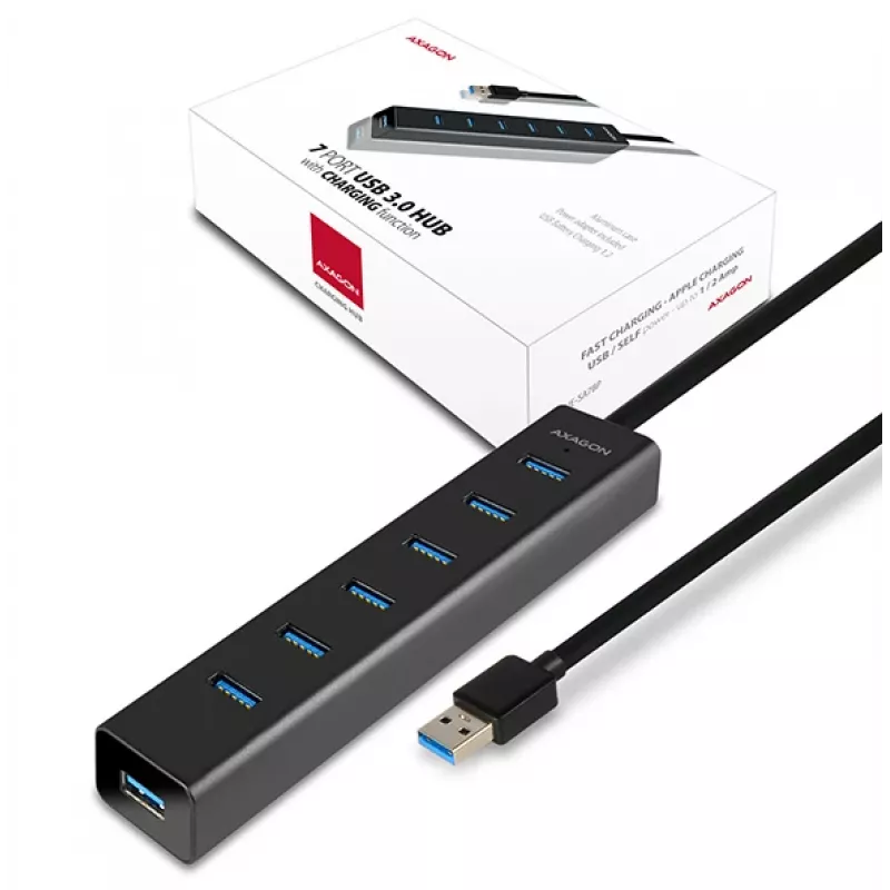 Axagon HUE-SA7BP 7x USB 3.0 ALU LADEHUB μαύρο με τροφοδοτικό