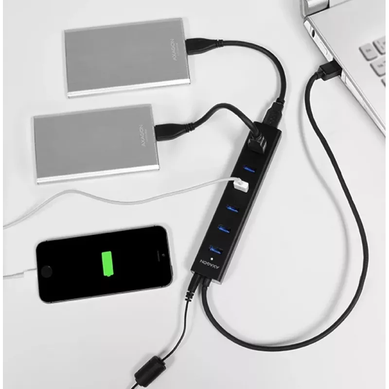 Axagon HUE-SA7BP 7x USB 3.0 ALU LADEHUB μαύρο με τροφοδοτικό