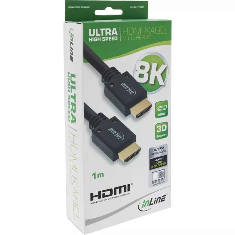 InLine Ultra High Speed HDMI καλώδιο M/M 8K4K επιχρυσωμένο, 1m