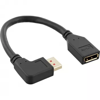 Καλώδιο προσαρμογέα InLine DisplayPort 1.4 M/F, 8K4K, αριστερή γωνία, μαύρο/χρυσό, 0,15m