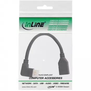 Καλώδιο προσαρμογέα InLine DisplayPort 1.4 M/F, 8K4K, αριστερή γωνία, μαύρο/χρυσό, 0,15m