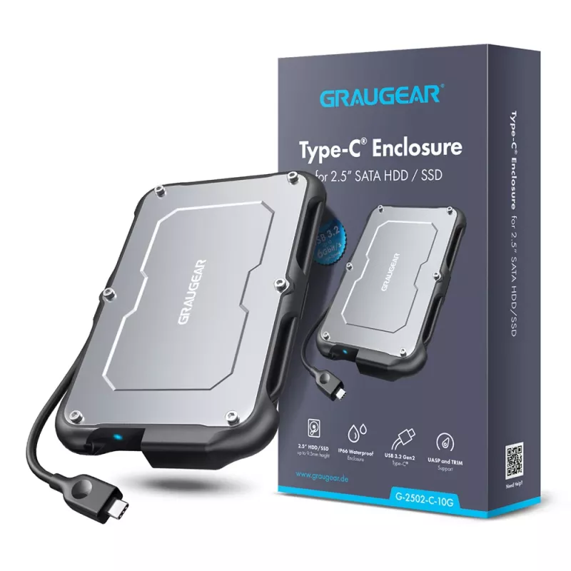 Θήκη HDD/SSD GRAUGEAR G-2502-C-10G 2,5 ίντσες Μαύρο Χάλυβας 6 TB