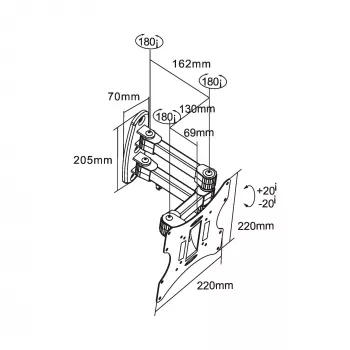 Βάση τοίχου InLine για TFT/LED/Plasma 58–107 cm (23–42 ίντσες) με κλίση/περιστροφή, VESA 100x100–200x200, μέγ. 30 kg, μαύρο