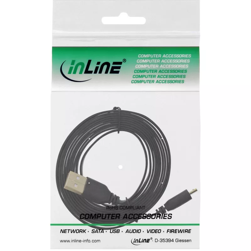 InLine Micro USB 2.0 επίπεδο καλώδιο USB A / Micro-B, μαύρο / χρυσό, 3m