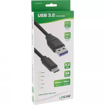 InLine USB 3.2 Gen.1x2 καλώδιο, USB-C βύσμα αρσενικό / USB-A βύσμα αρσενικό, μαύρο, 0,5m