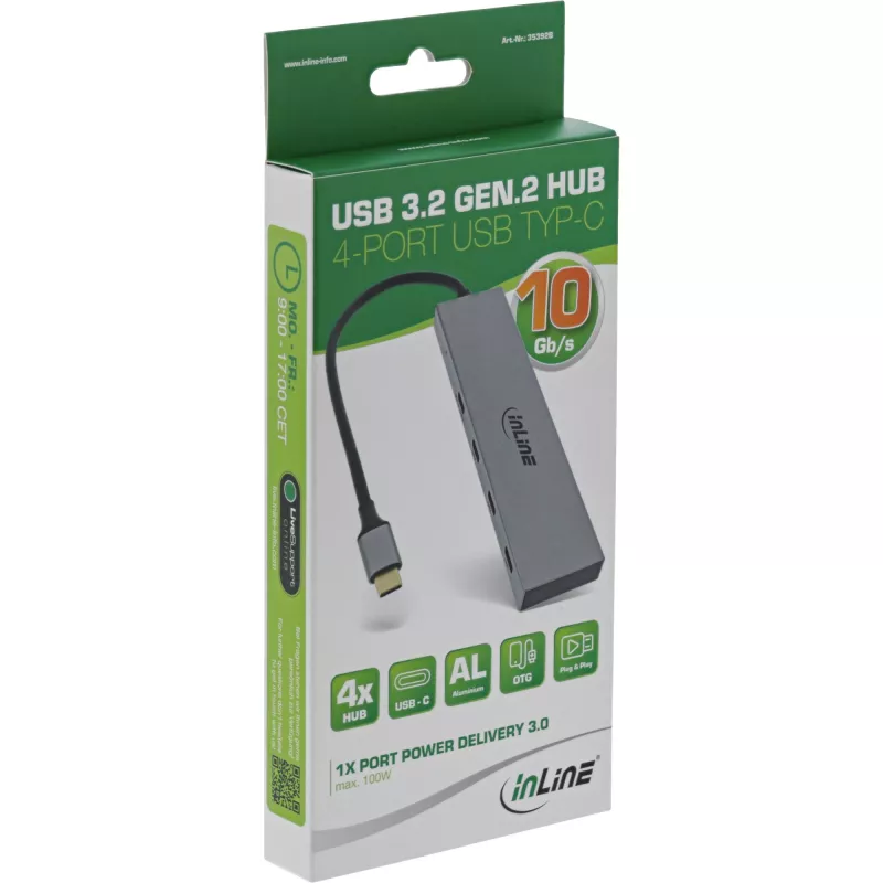 InLine USB 3.2 Gen.2 Hub (10 Gb/s), 4 Θύρες USB-C, OTG, Θήκη Αλουμινίου