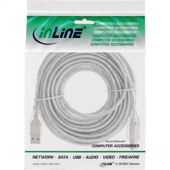 Καλώδιο InLine USB 2.0 Type-A αρσενικό / Type-B αρσενικό, διαφανές, 10 m