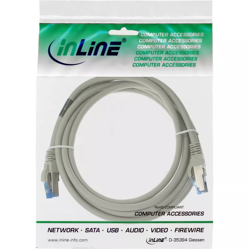 InLine καλώδιο δικτύου S/FTP PiMF Cat.6A χωρίς αλογόνα 500MHz γκρι 3m