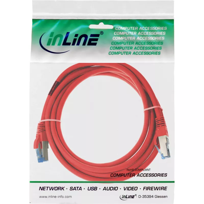 InLine Καλώδιο Patch S/FTP PiMF Cat.6A αλογονούχο 500MHz κόκκινο 3m
