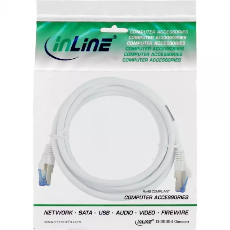 InLine Καλώδιο Patch S/FTP PiMF Cat.6A αλογονούχο 500MHz λευκό 1.5m